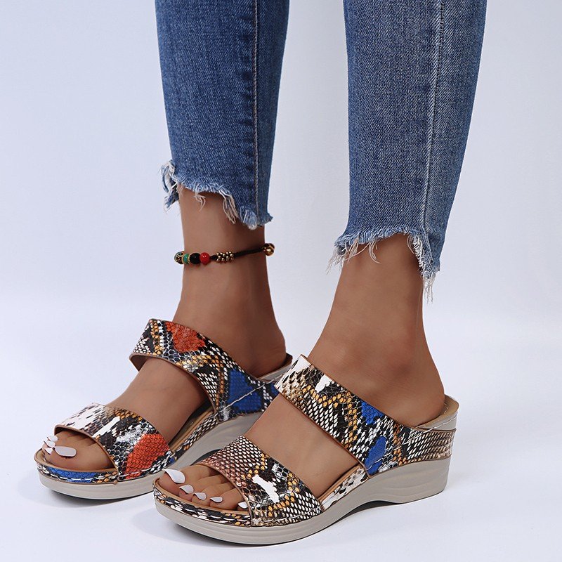🌹New Leopard Print Leather Wedge Soft Sole Sandals
