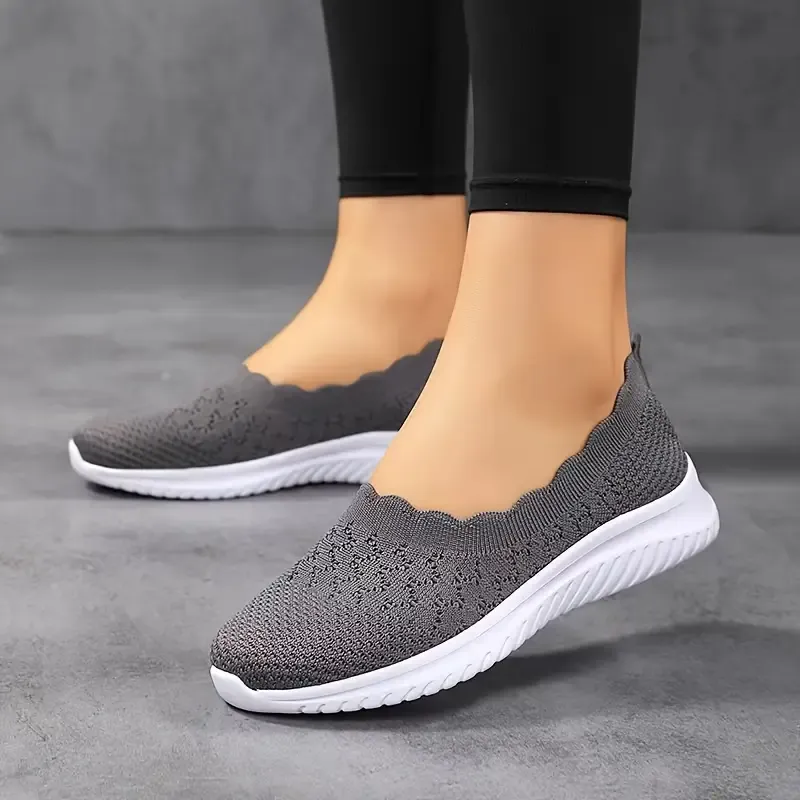 Comfy Solid Color Women's Knit Flat Anti-skid Slip On Casual Walking Shoes