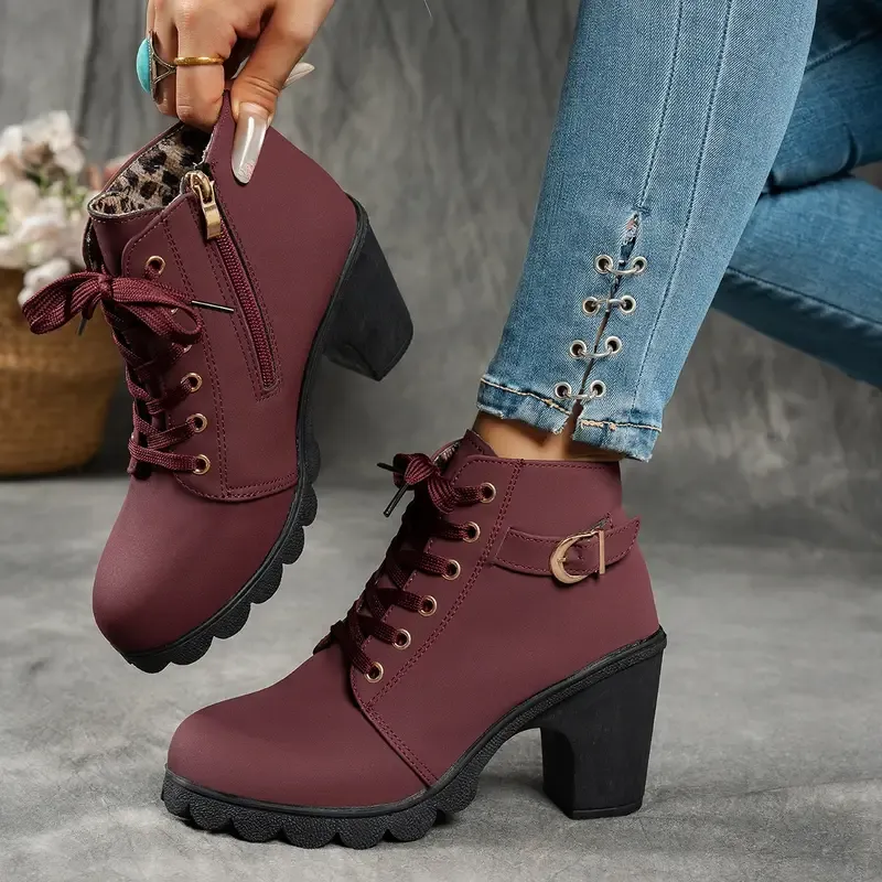 Women's Mid-Heel Ankle Boots with Side Zipper