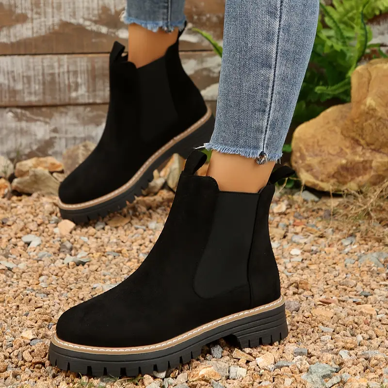 Women's Solid Chunky Low Heel Ankle Boots ( BUY 2 FREE SHIPPING )