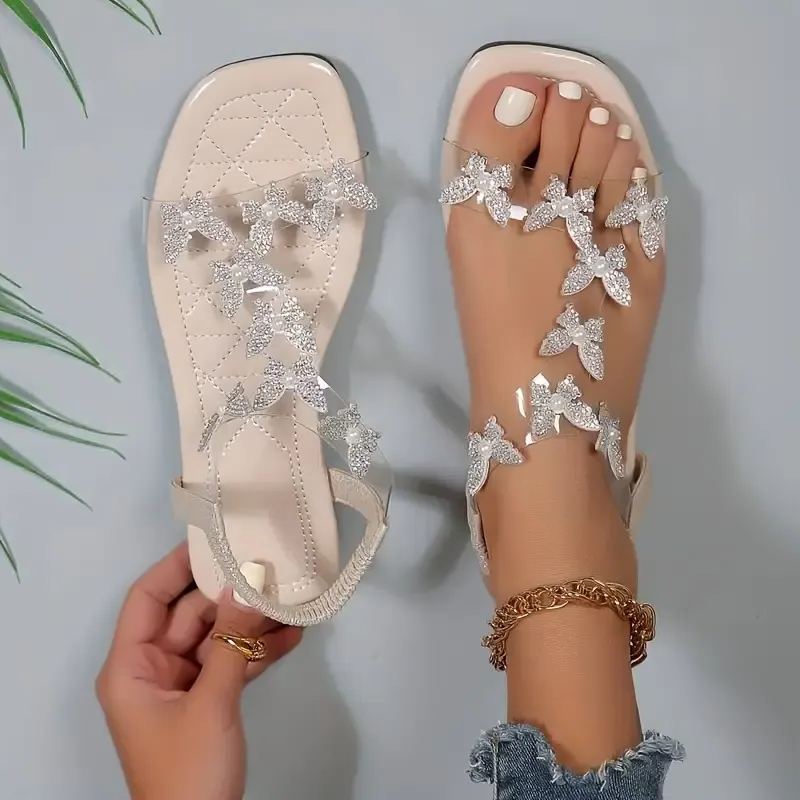 🔥Last Day Promotion 50% OFF - Women's Rhinestone Butterfly Decor Flat Sandals