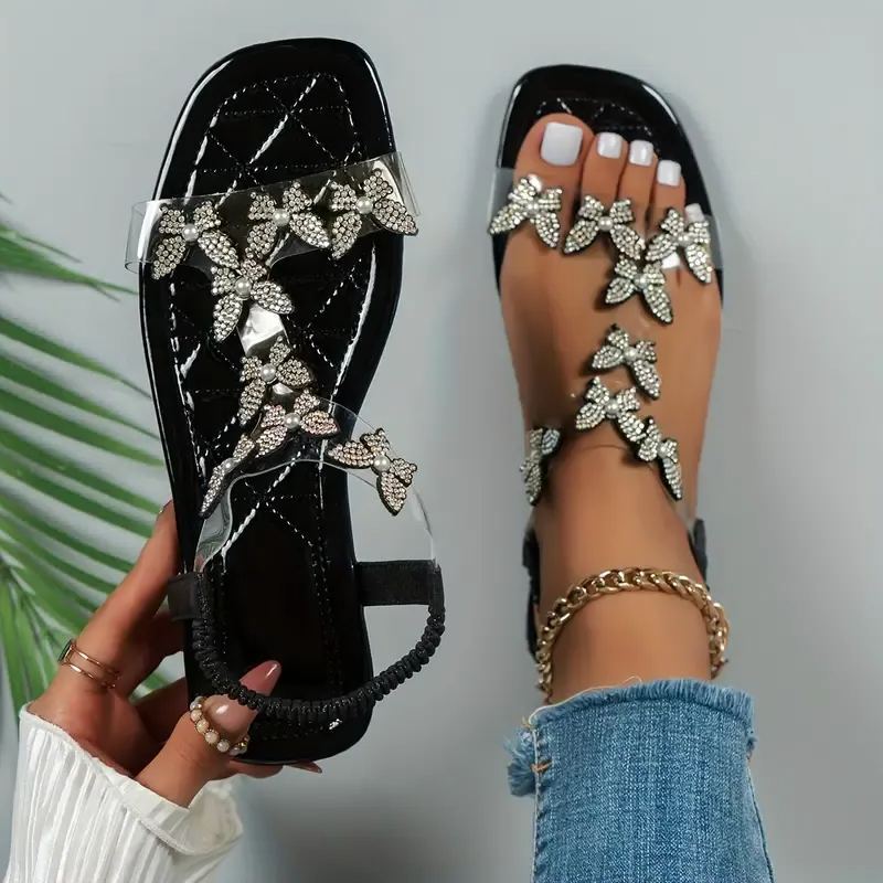 🔥Last Day Promotion 50% OFF - Women's Rhinestone Butterfly Decor Flat Sandals