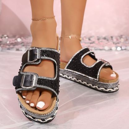 🔥Last Day 70% OFF - Women's Versatile Rhinestone Platform Slippers