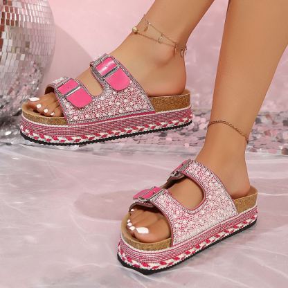🔥Last Day 70% OFF - Women's Versatile Rhinestone Platform Slippers