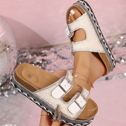 🔥Last Day 70% OFF - Women's Versatile Rhinestone Platform Slippers