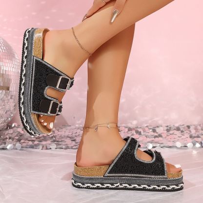 🔥Last Day 70% OFF - Women's Versatile Rhinestone Platform Slippers