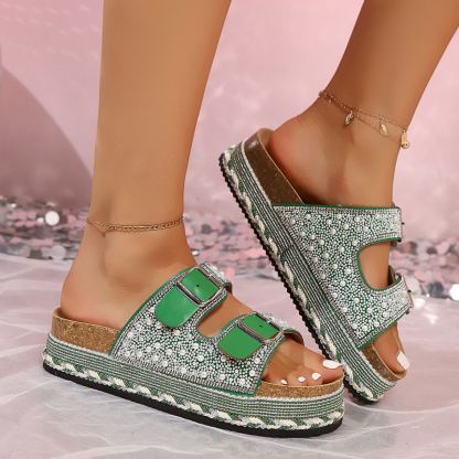 🔥Last Day 70% OFF - Women's Versatile Rhinestone Platform Slippers