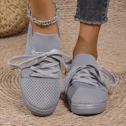 Mesh Flying Woven Light Lace-up Solid Color Flat Shoes