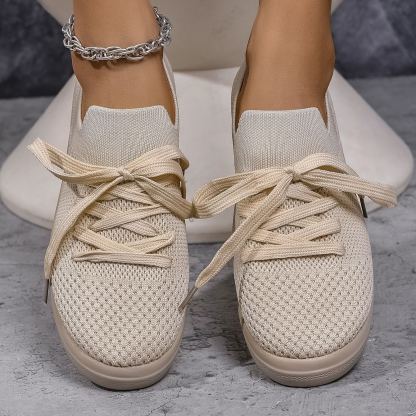 Mesh Flying Woven Light Lace-up Solid Color Flat Shoes