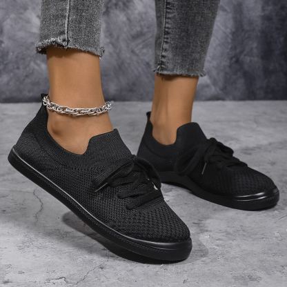 Mesh Flying Woven Light Lace-up Solid Color Flat Shoes