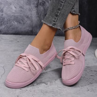 Mesh Flying Woven Light Lace-up Solid Color Flat Shoes