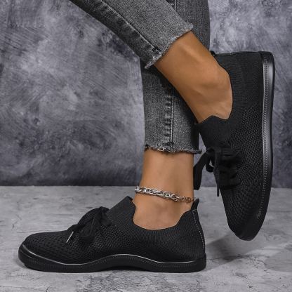 Mesh Flying Woven Light Lace-up Solid Color Flat Shoes
