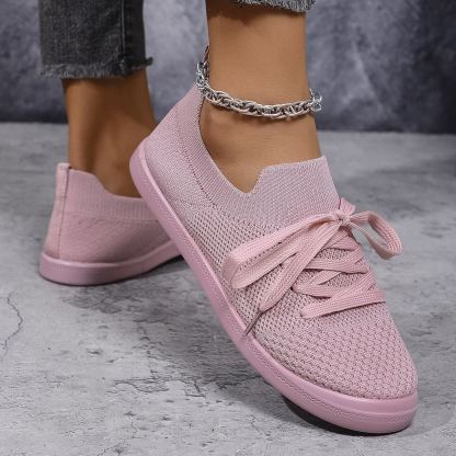 Mesh Flying Woven Light Lace-up Solid Color Flat Shoes