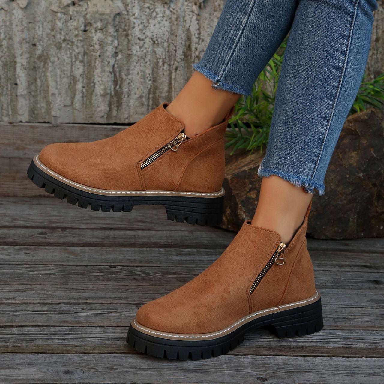 Women'S Retro Solid Color Ankle Boots