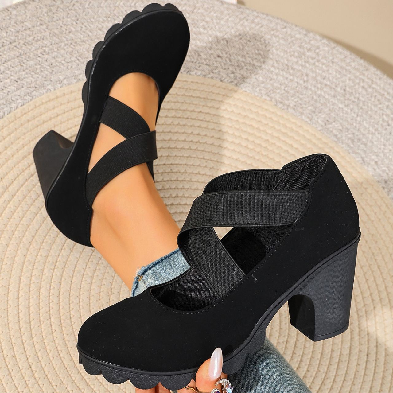 Foot comfort – Chunky heel low-cut flat shoes