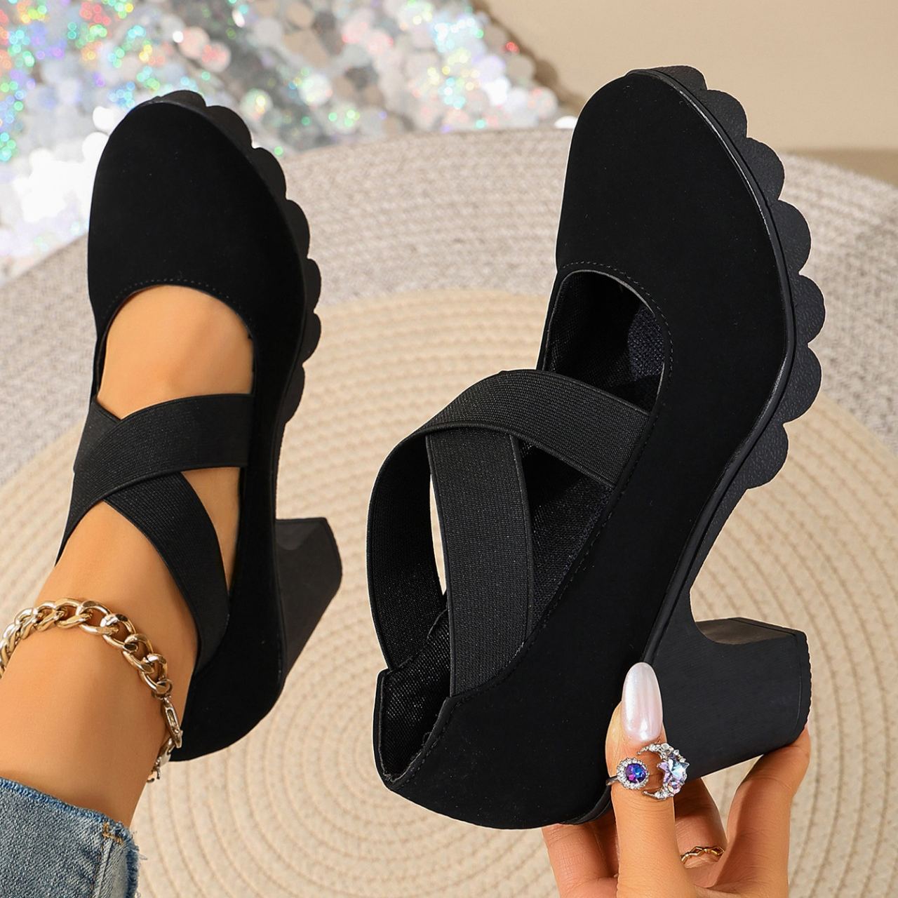 Foot comfort – Chunky heel low-cut flat shoes