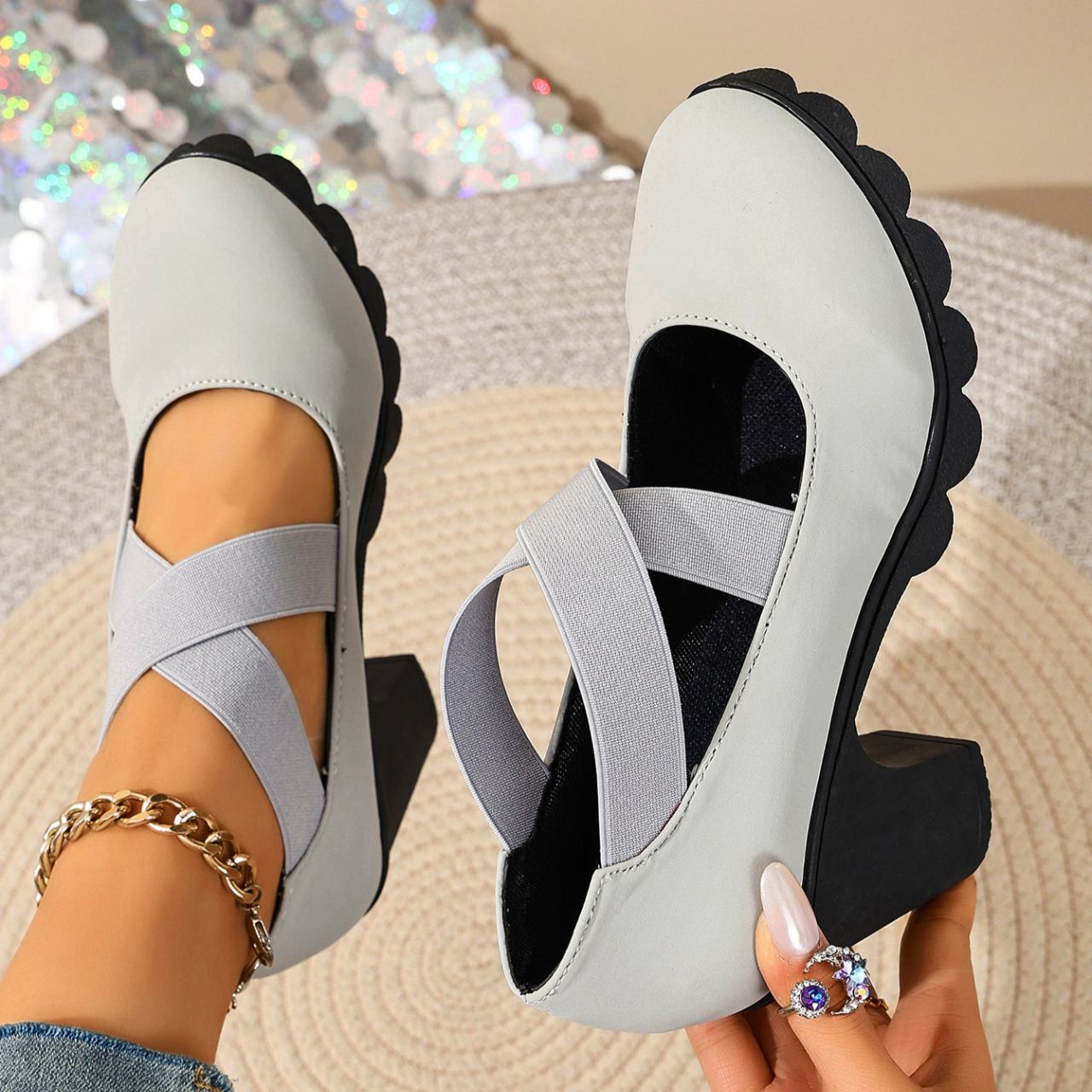 Foot comfort – Chunky heel low-cut flat shoes