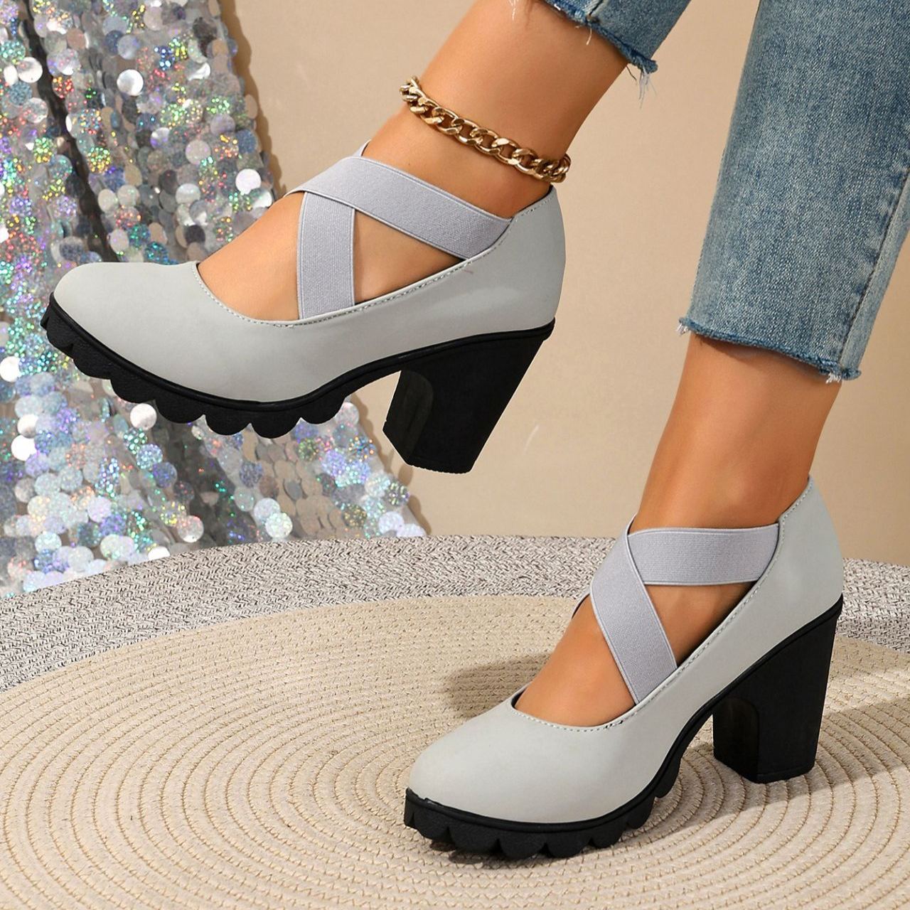 Foot comfort – Chunky heel low-cut flat shoes