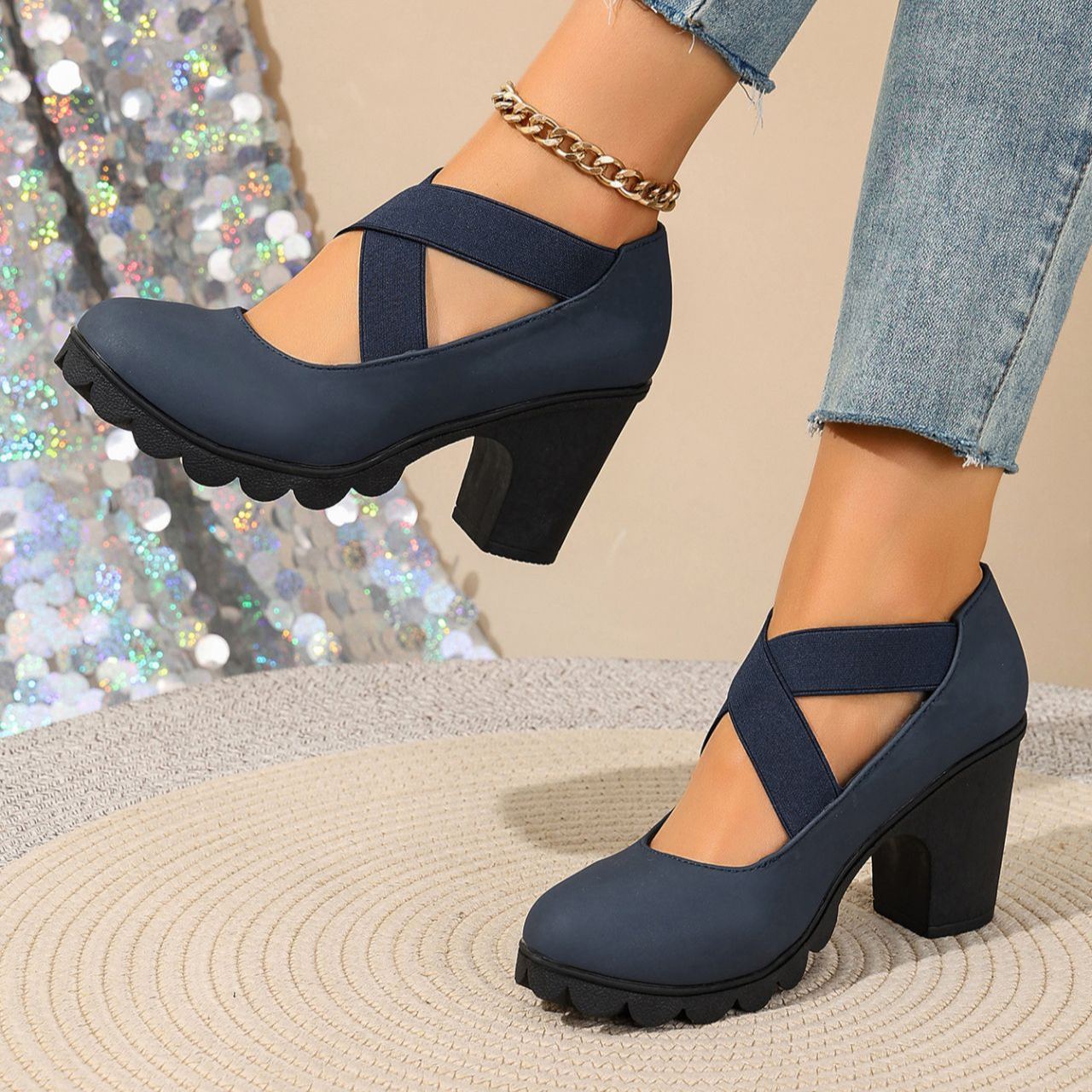 Foot comfort – Chunky heel low-cut flat shoes