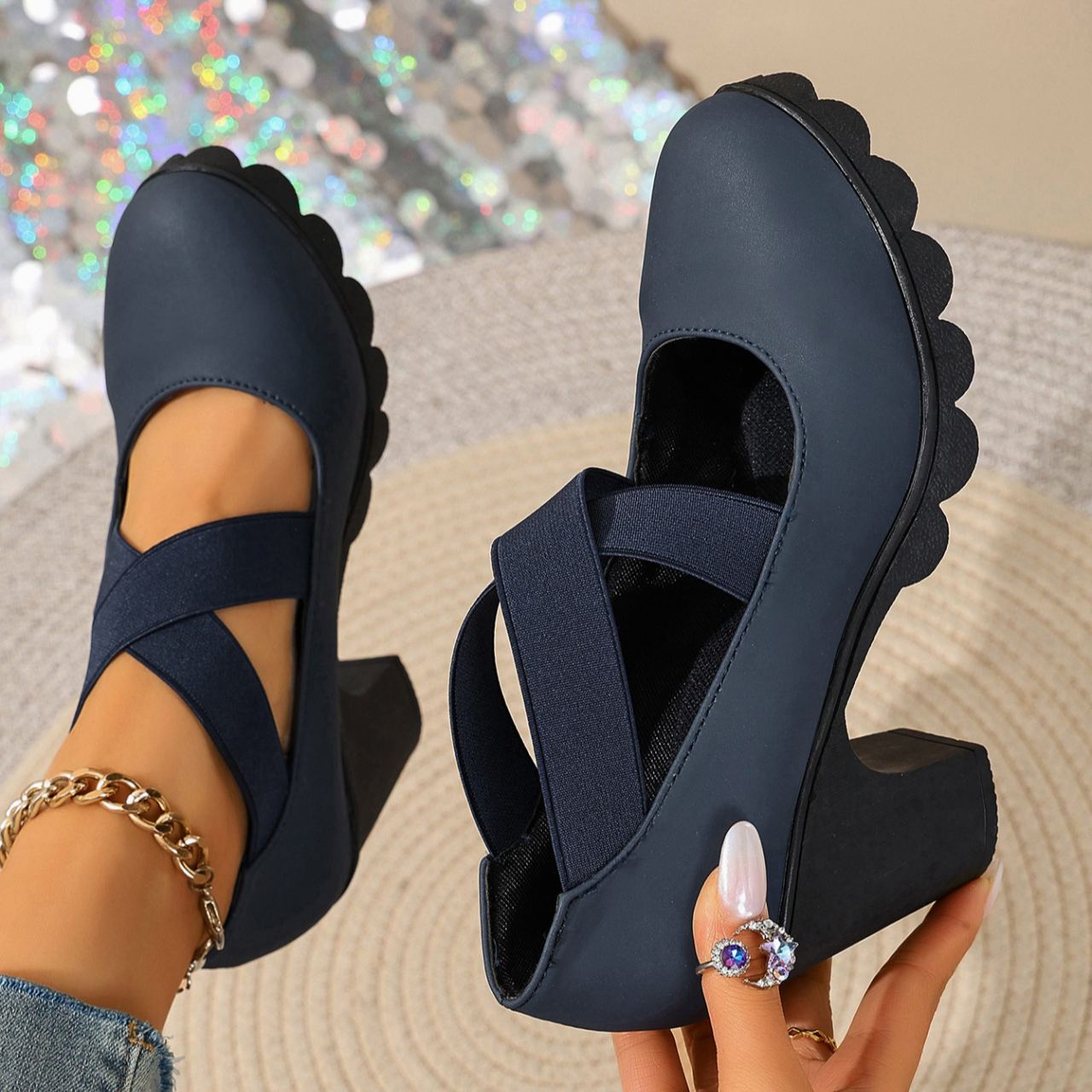 Foot comfort – Chunky heel low-cut flat shoes