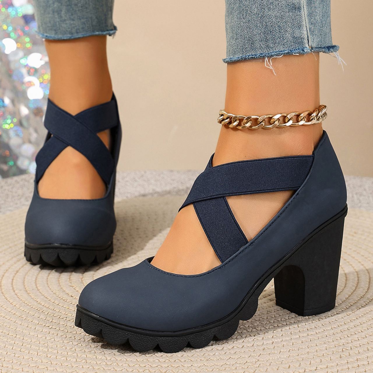 Foot comfort – Chunky heel low-cut flat shoes