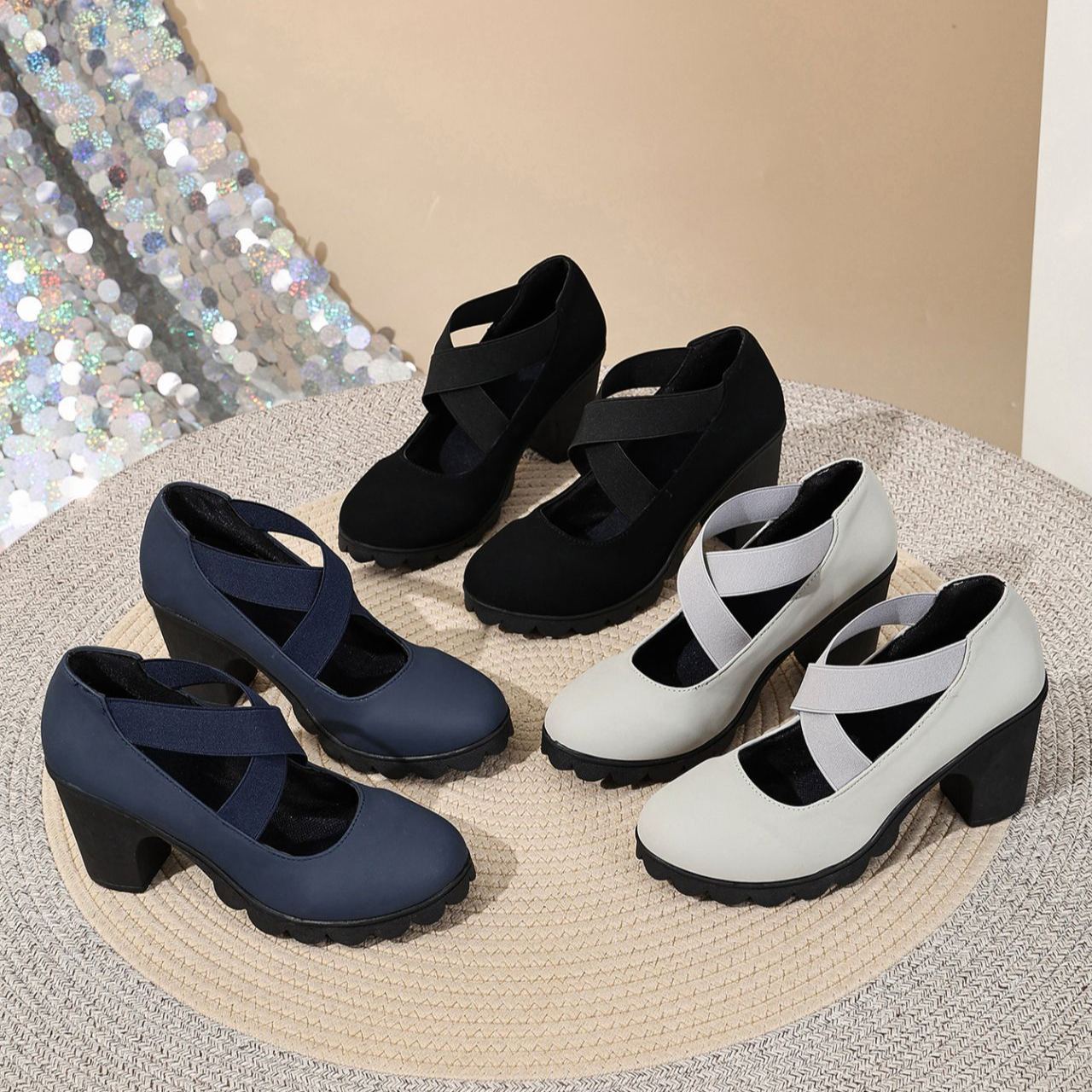 Foot comfort – Chunky heel low-cut flat shoes
