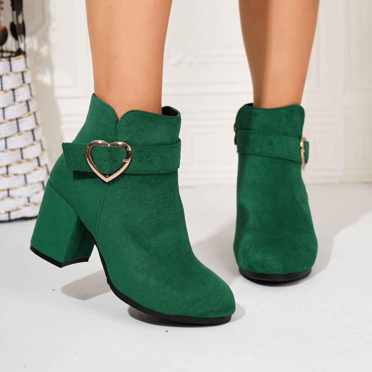 Women's Fashion Chunky High-Heeled Boots with Elegant Side Zipper