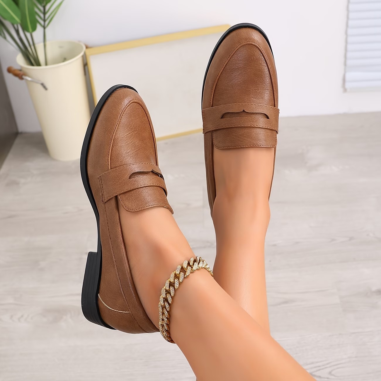 Women's Slip-On Penny Loafers with Round Toe