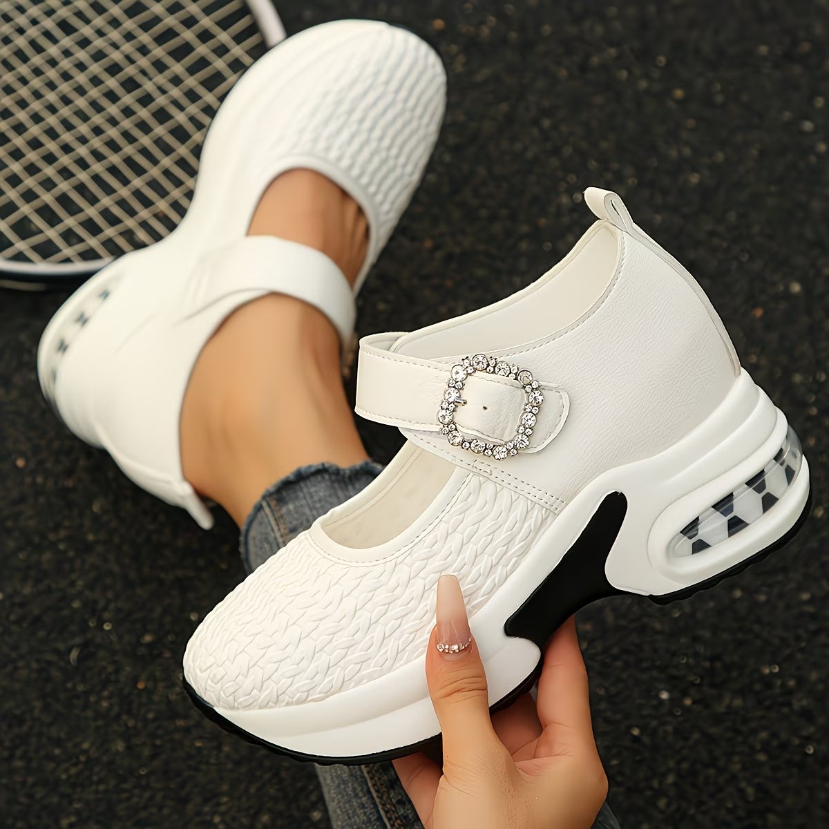 Women's Rhinestone Buckle Flat Shoes