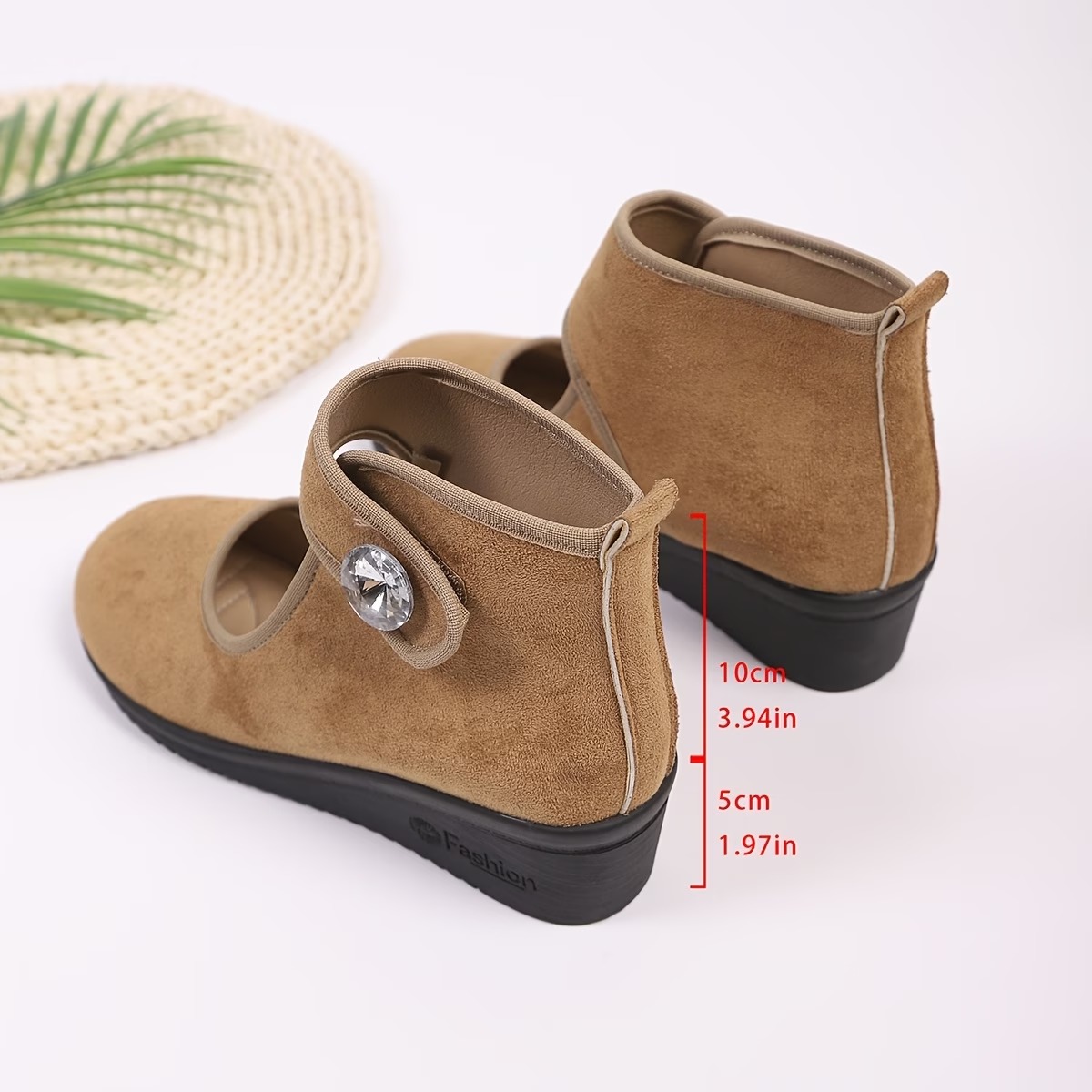 Women's Rhinestone-Embellished - Wedge Ankle Boots with Buckle Strap