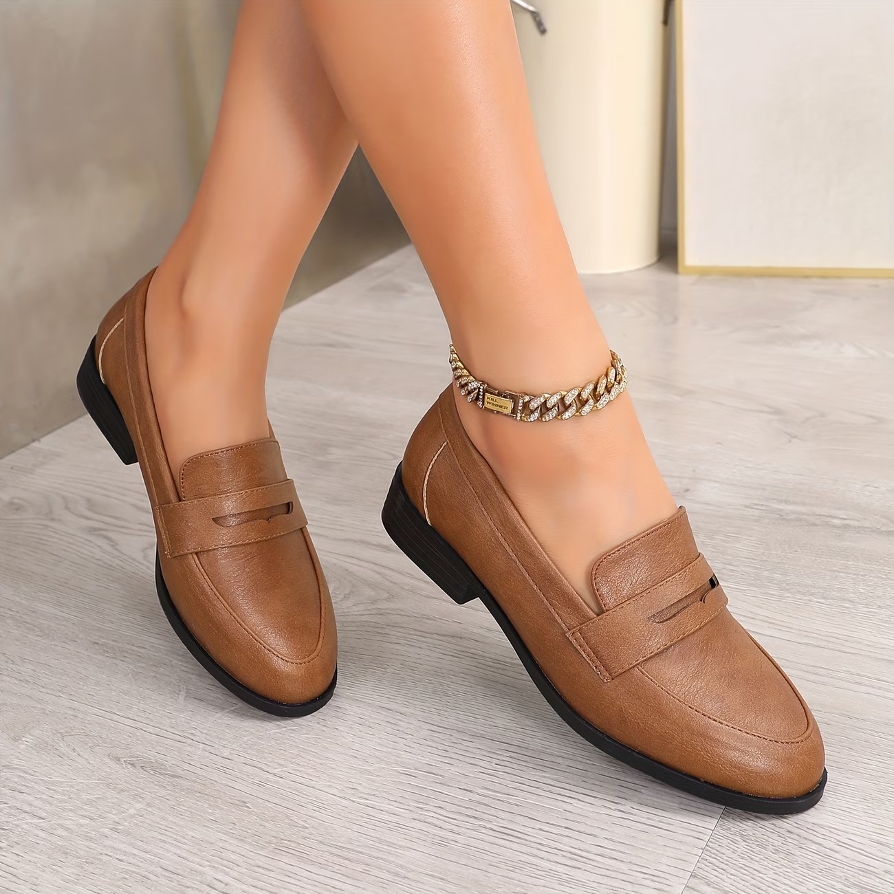 Women's Slip-On Penny Loafers with Round Toe