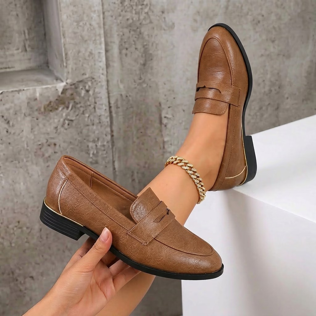 Women's Slip-On Penny Loafers with Round Toe
