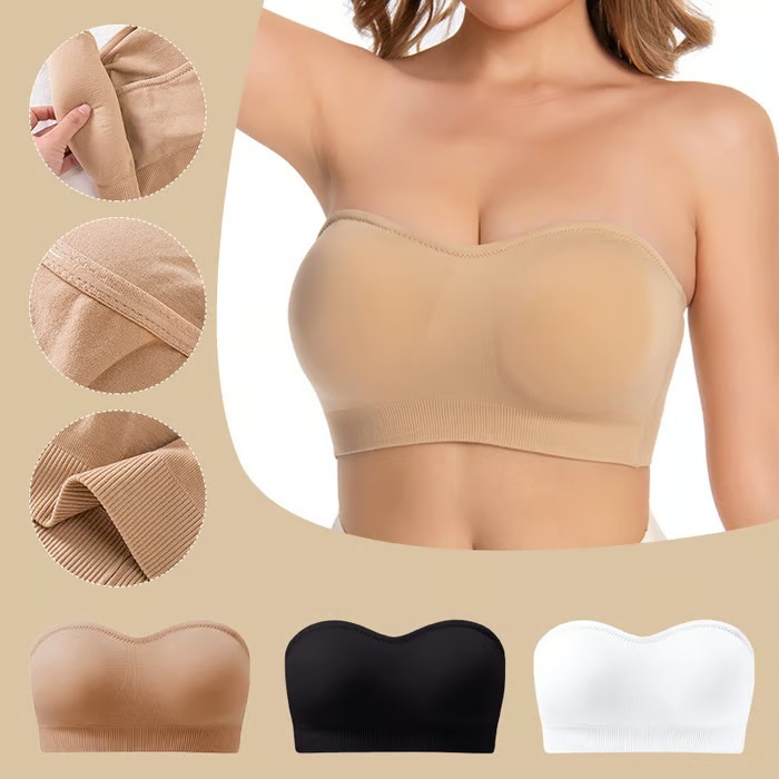 ( BUY ONE GET ONR FREE ) Strapless Bras for Women, Non-Slip Silicone Padded Bandeau Bra