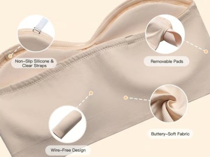 ( BUY ONE GET ONR FREE ) Strapless Bras for Women, Non-Slip Silicone Padded Bandeau Bra
