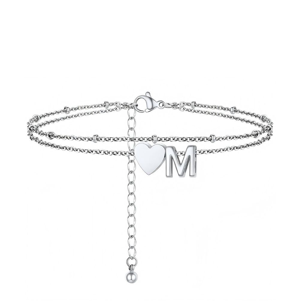 Polished Heart Letter Double Layer Anklet