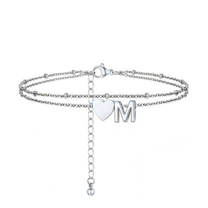 Polished Heart Letter Double Layer Anklet