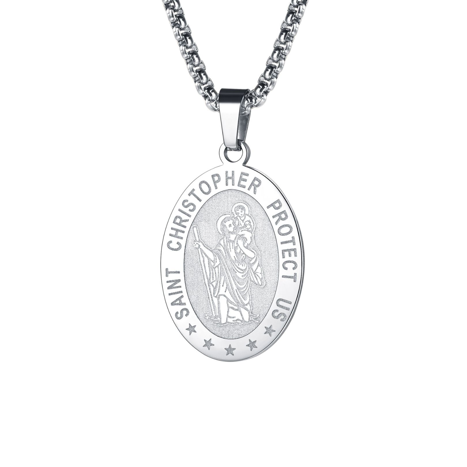 Oval Christian Saint Christopher Protection Medal Necklace For Men