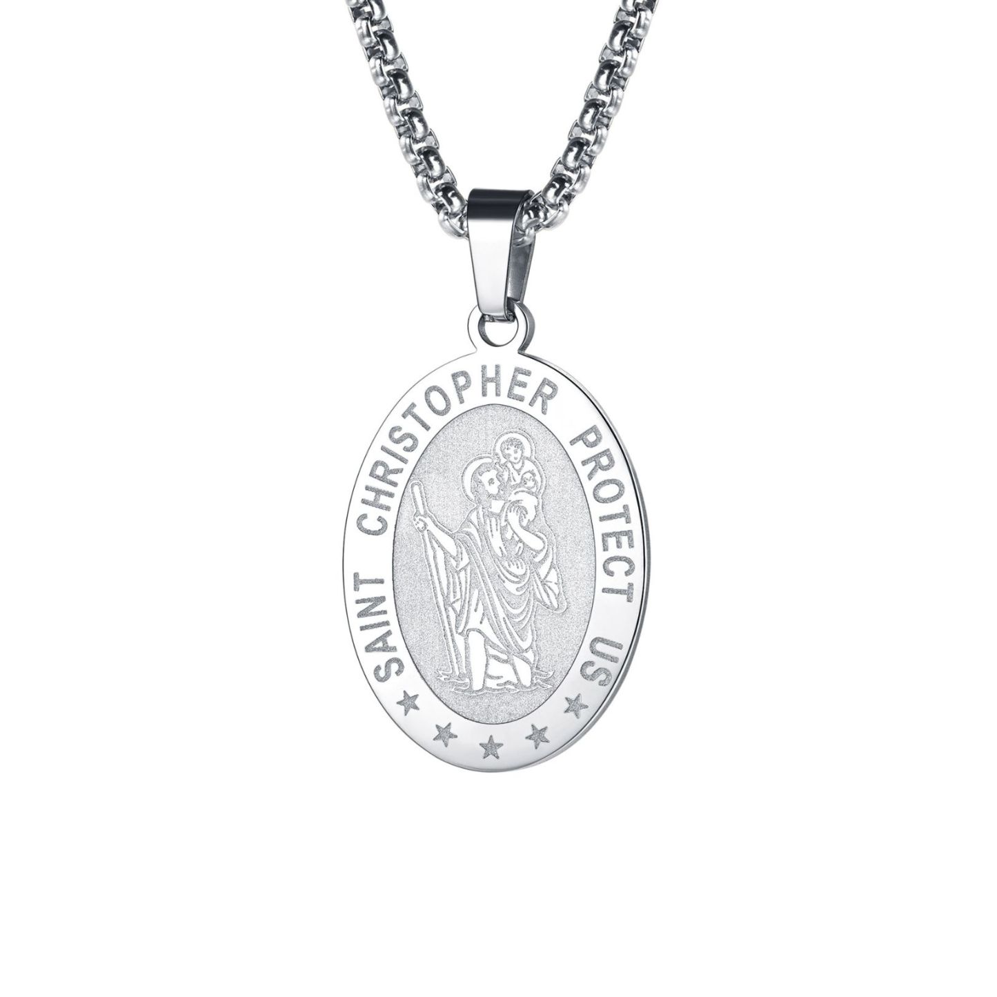 Oval Christian Saint Christopher Protection Medal Necklace For Men