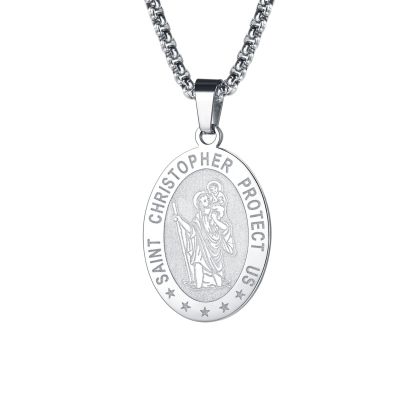 Oval Christian Saint Christopher Protection Medal Necklace For Men
