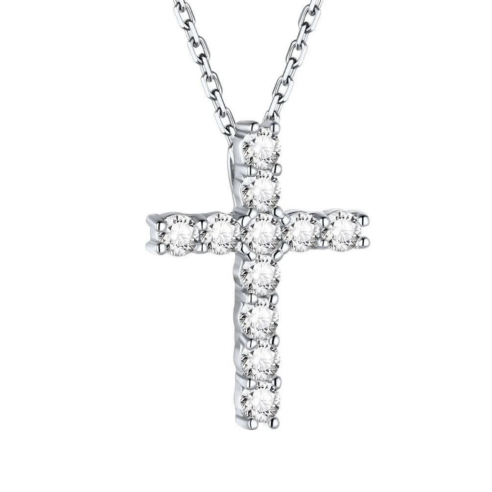 Silver Cubic Zirconia Cross Necklace