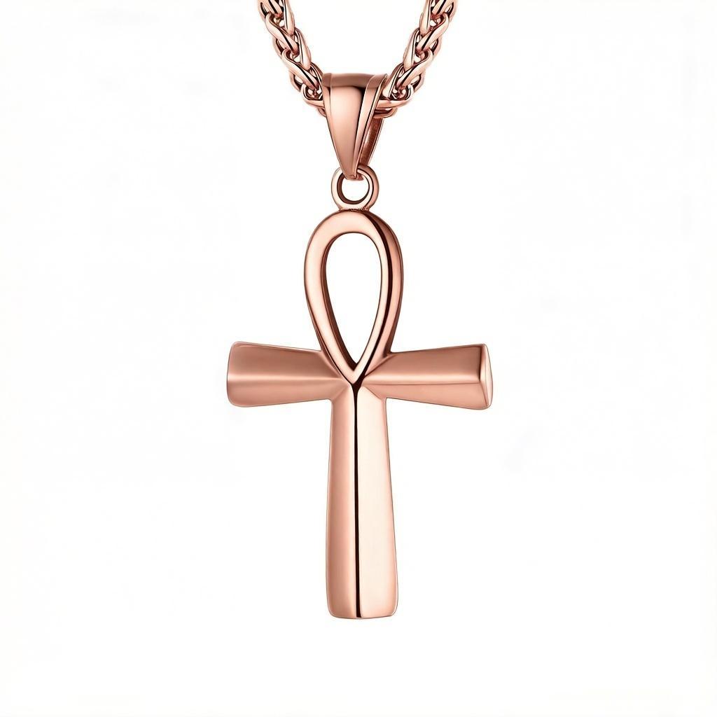 Stainless Steel Ankh Cross Pendant Egyptian Necklace For Men Women