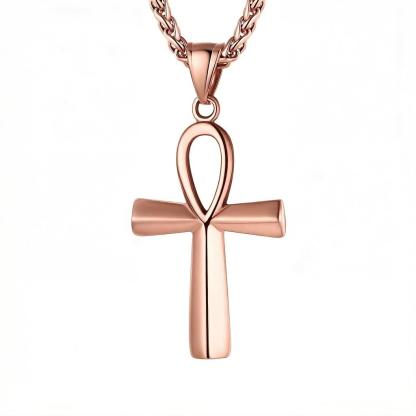 Stainless Steel Ankh Cross Pendant Egyptian Necklace For Men Women