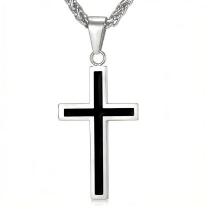 Christian Black Enamel Cross Necklace for Men Women