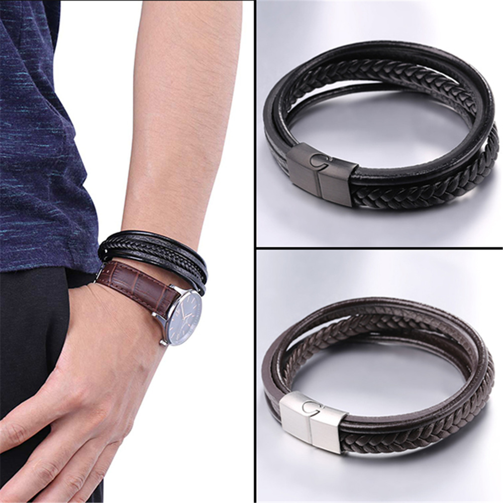 Multi Layered Simple Leather Braided Bracelet