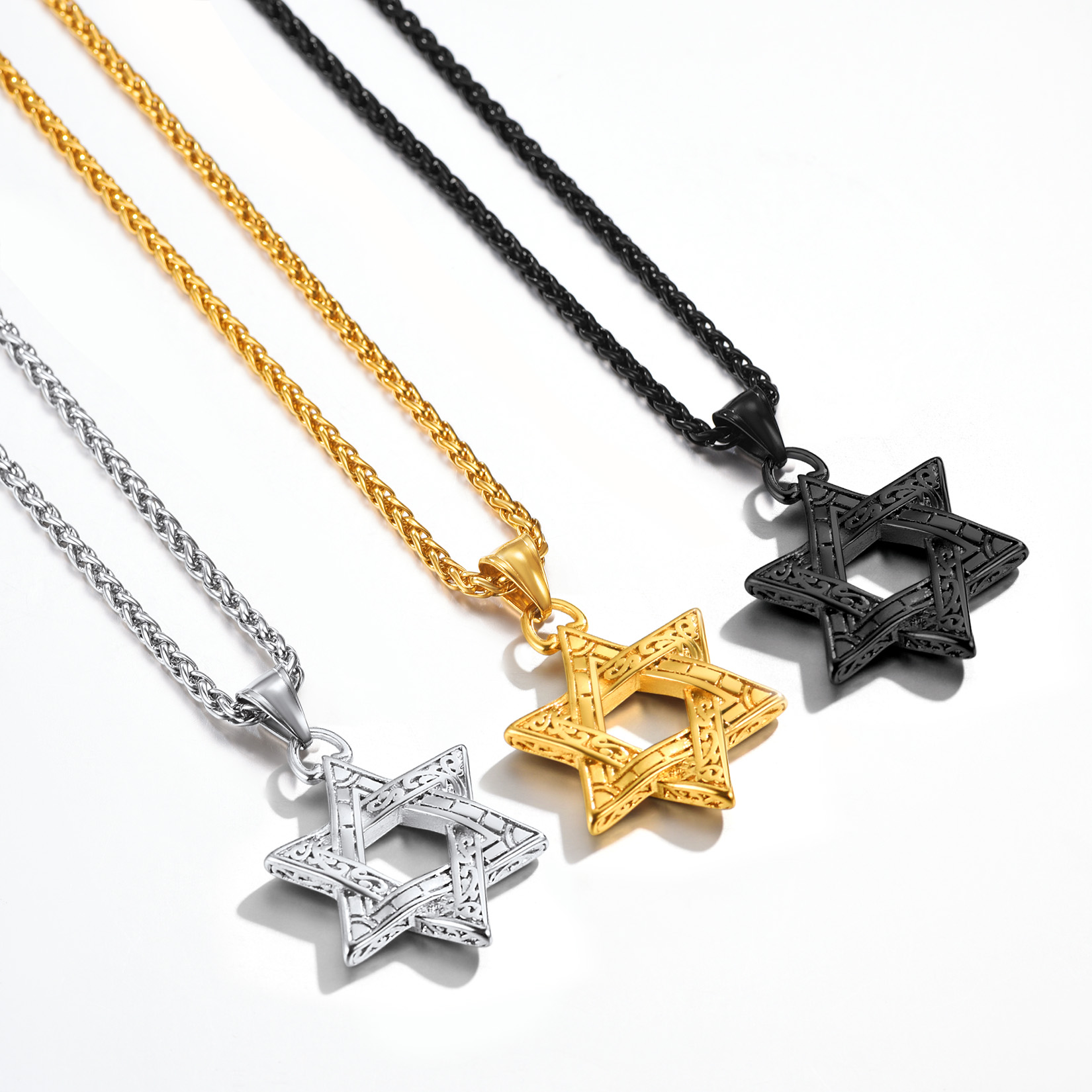 Stainless Steel Star of David Classical Necklace for Men Women