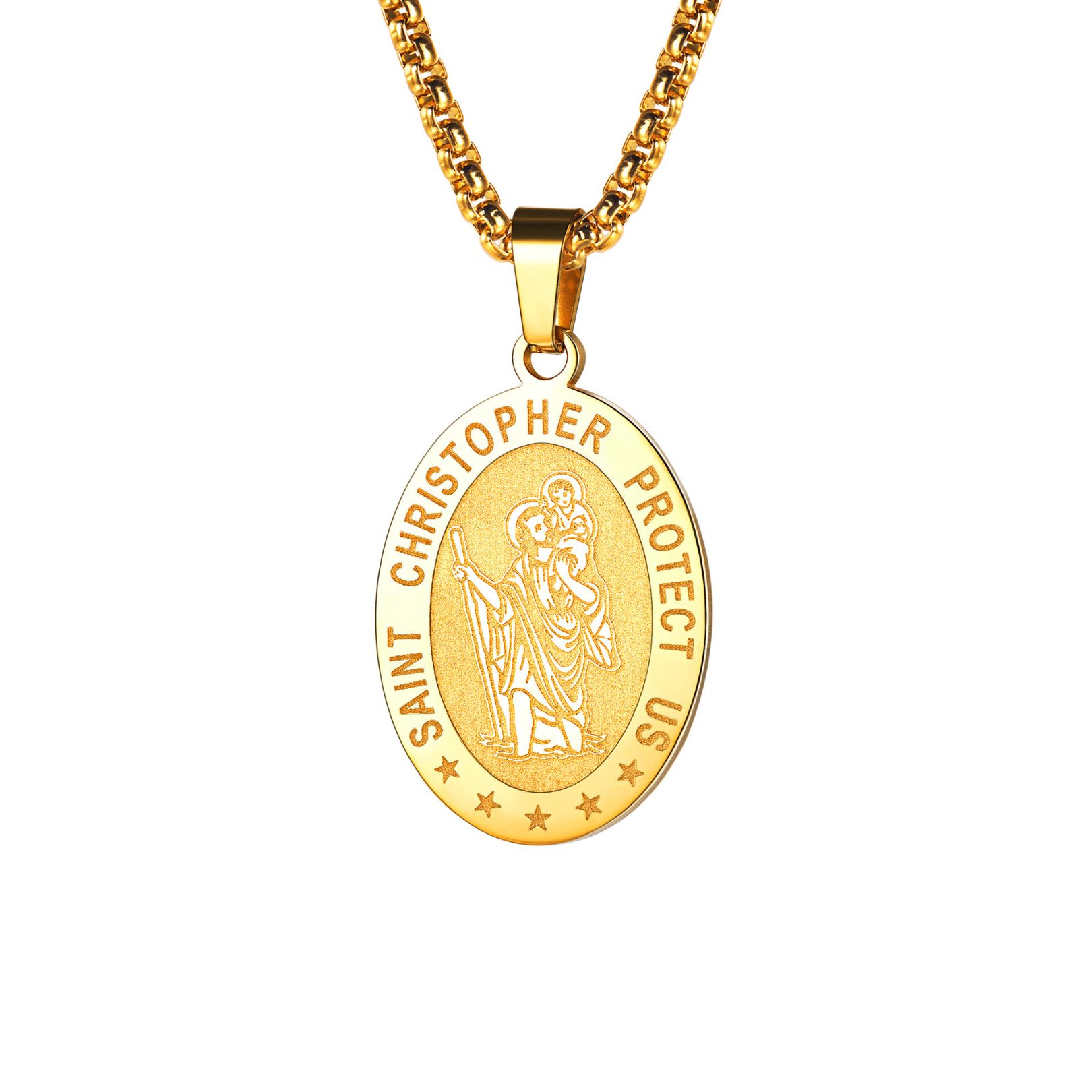 Gold Saint Christopher necklace stainless steel religious pendant for men