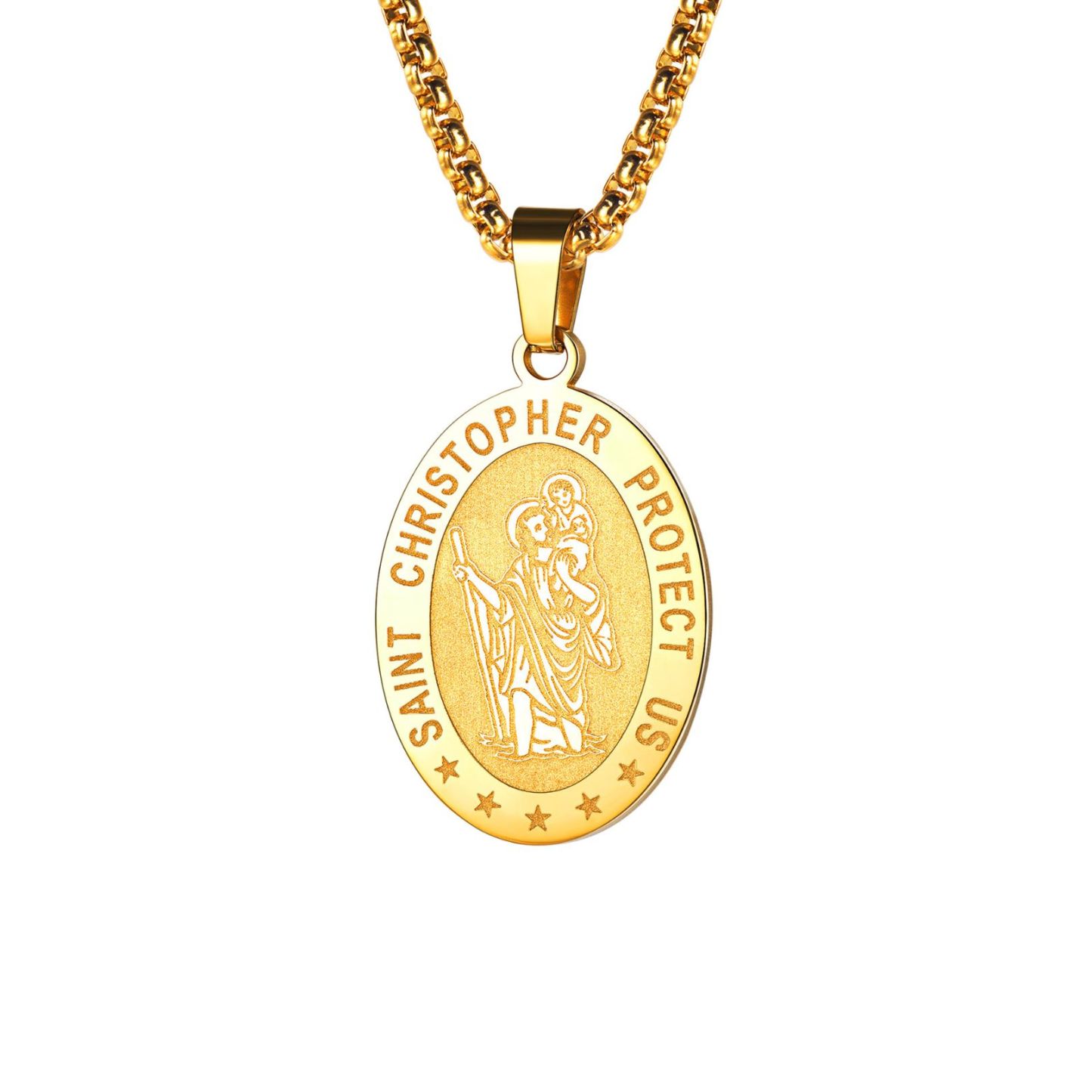 Gold Saint Christopher necklace stainless steel religious pendant for men