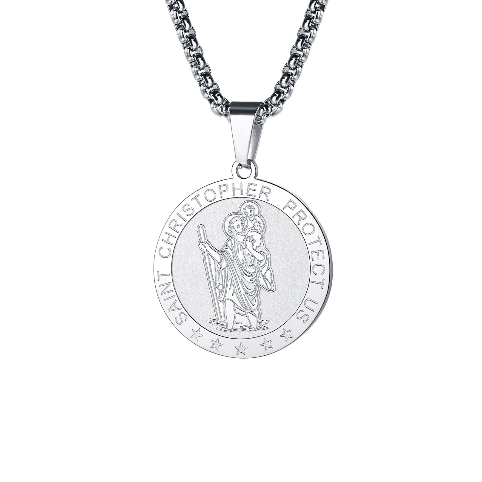 Round St. Christopher Medallion Necklace For Men