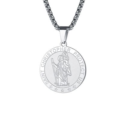 Round St. Christopher Medallion Necklace For Men