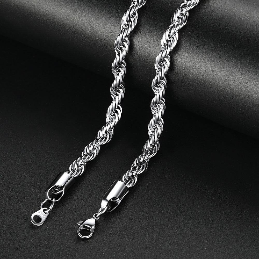 3/6/9MM Twisted Rope Chain Stainless Steel Link Necklace